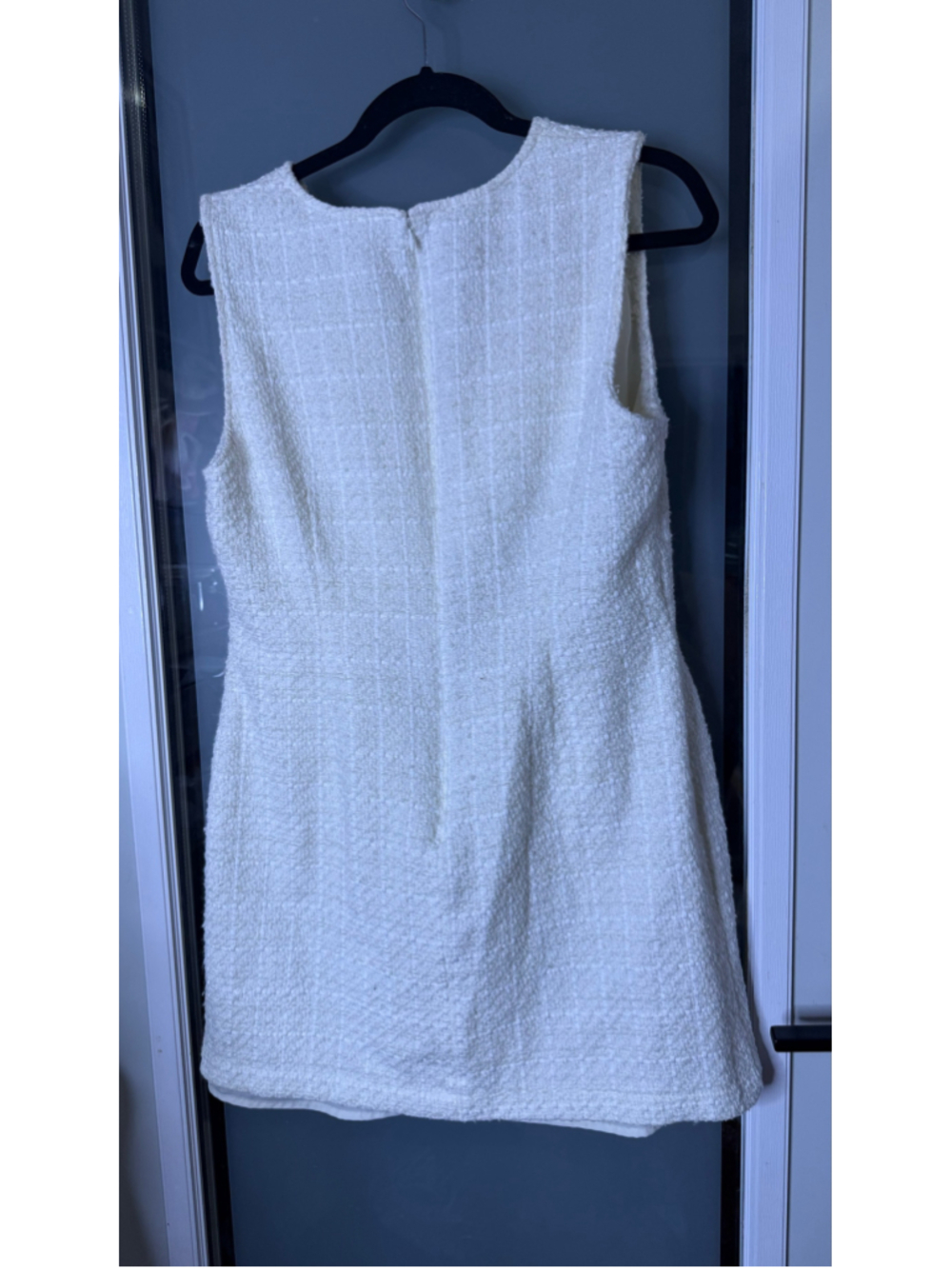 LOFT Textured Tweed Button-Front Dress Cream Black - Picture 6 of 11